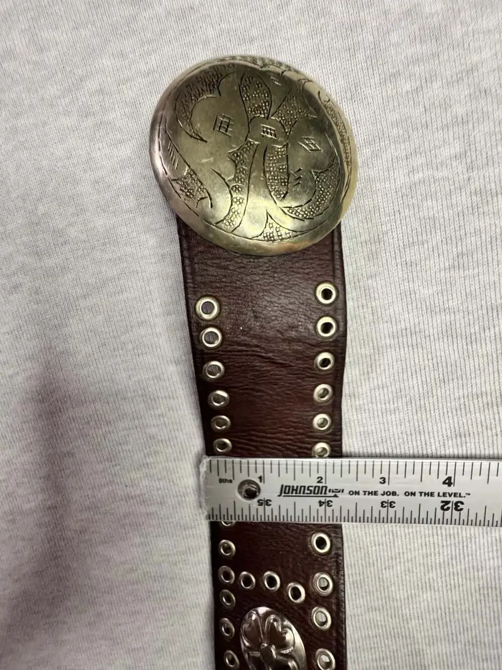 Motif 56 Brown Genuine Leather Clover Embellished Studded Belt